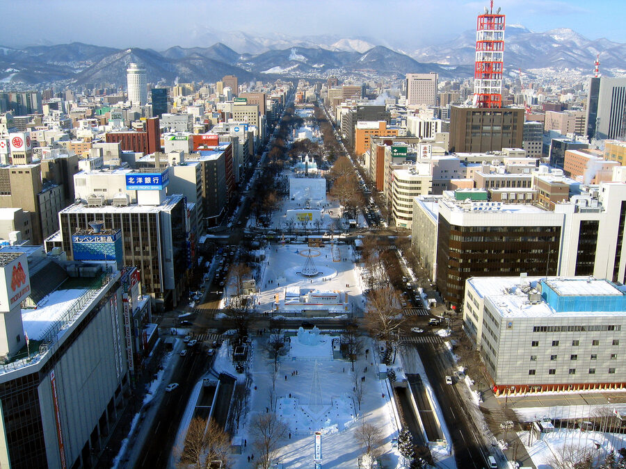 Large daytime snow statues at Odori Park in Sapporo Hokkaido