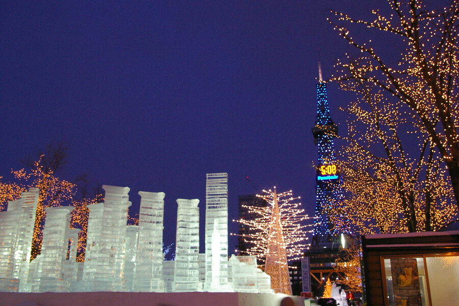 Glowing illuminated snow sculpture at the 58th Sapporo Snow Festival 2007