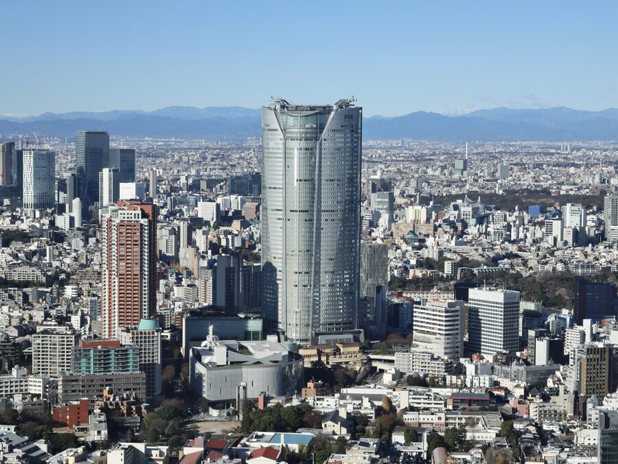 Roppongi Hills complex with Mori Tower seen from Tokyo Tower observation deck