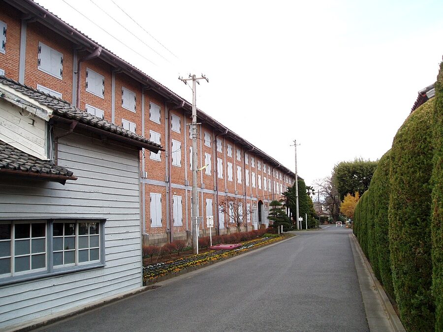 Long brick and timber East Cocoon Warehouse at Tomioka Silk Mill in Gunma Prefecture, dating from 1872