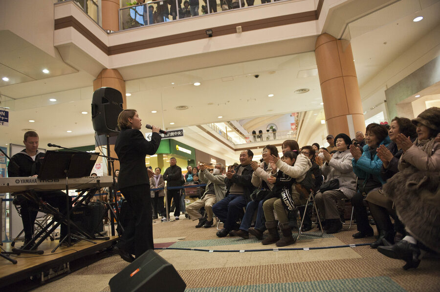 Brightly illuminated snow castle at the 63rd Sapporo Snow Festival 2012