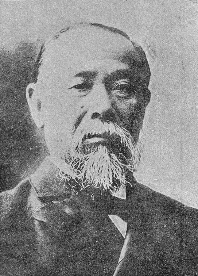Formal photograph of Ito Hirobumi in Western-style frock coat with sash and decorations, the principal architect of the Meiji Constitution