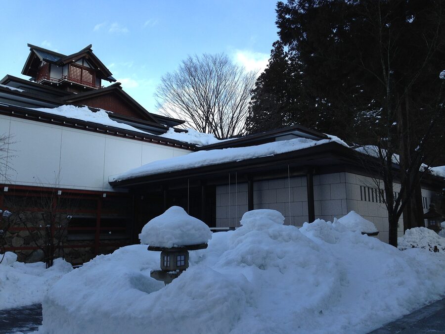 Exterior of the Takayama Yatai Kaikan building beside Sakurayama Hachiman shrine