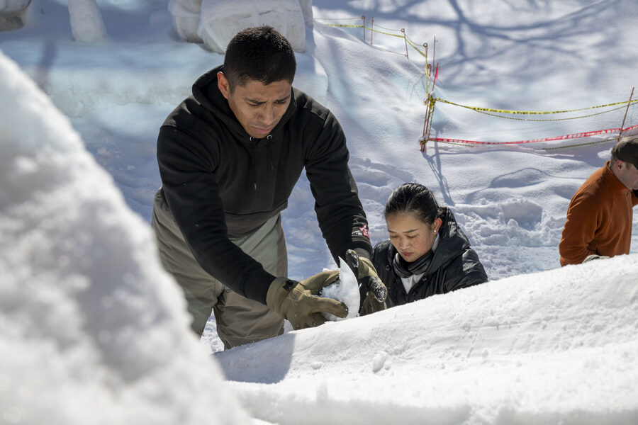 Carved snow surface detail with chisel marks at Sapporo Snow Festival 2025