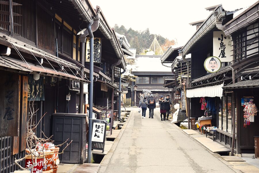 Hida-Takayama Sannomachi historic merchant street with dark wooden shopfronts