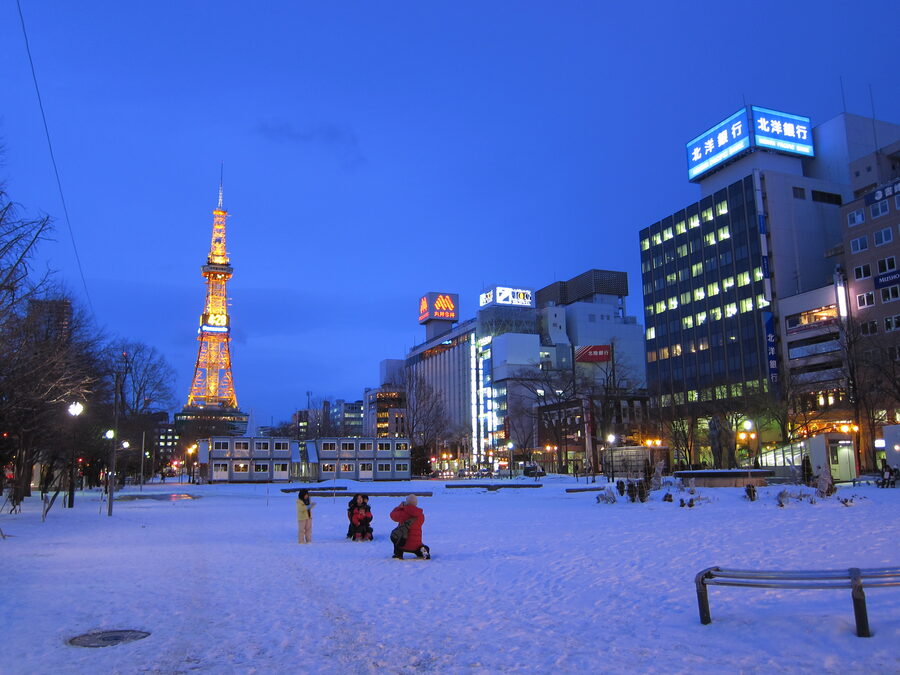 Sapporo TV Tower seen from Odori Park during winter