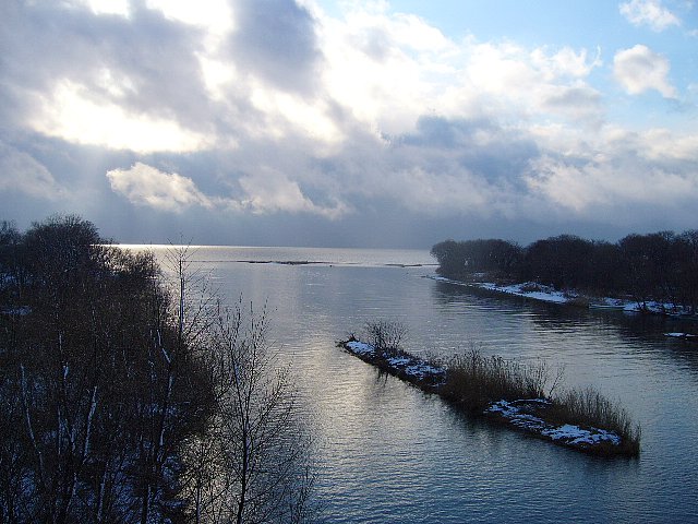 The modern Anegawa river flowing toward Lake Biwa through the agricultural plain of Nagahama Shiga Prefecture