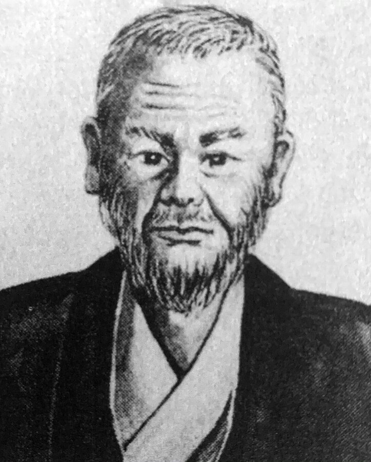 Itosu Anko portrait on display at the Okinawa Karate Kaikan museum