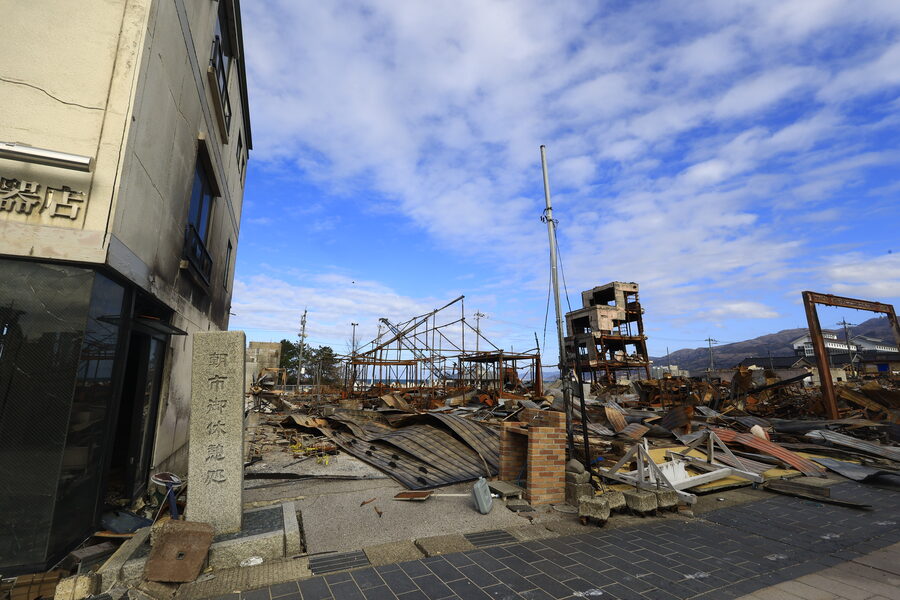 Cleared lots in the Wajima morning market area in February 2024 after the earthquake