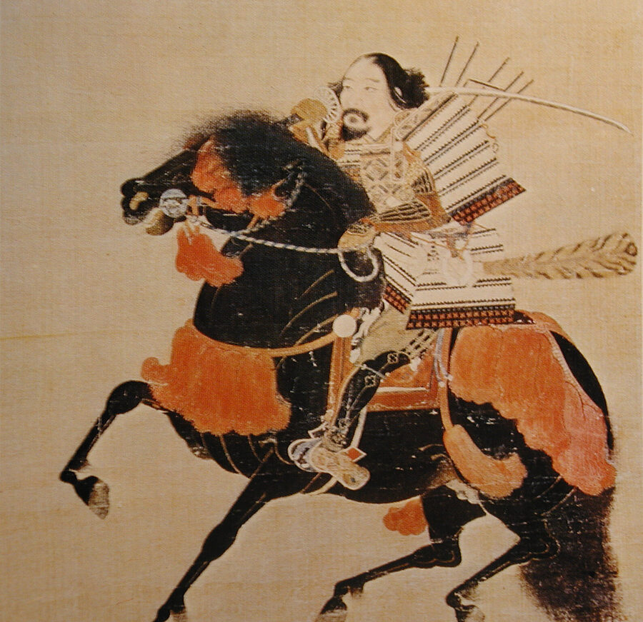 Portrait said to be of Ashikaga Takauji founder of the Ashikaga shogunate in armour mounted on horseback