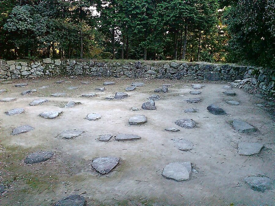 The foundation platform of the Azuchi Castle tenshukaku, large square stone base where the seven-storey tower of Oda Nobunaga stood from 1579 until its burning in 1582