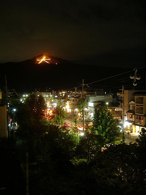 Daimonji okuribi sending-off fire viewed from Sakyo ward in Kyoto