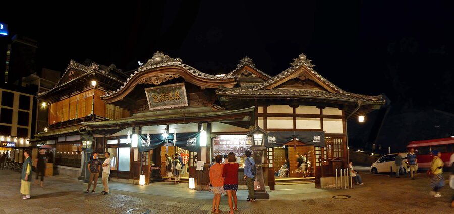 Dogo Onsen Honkan the three storey 1894 wooden bathhouse near Iyo-Matsuyama Castle one of Japans oldest onsen sites