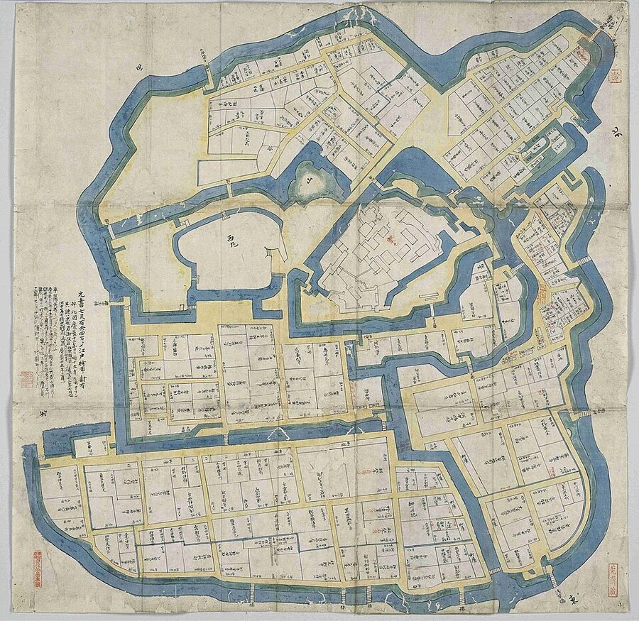 Keichō era map of Edo Castle showing the baileys and moat system in the early 17th century after Ieyasu's initial expansion