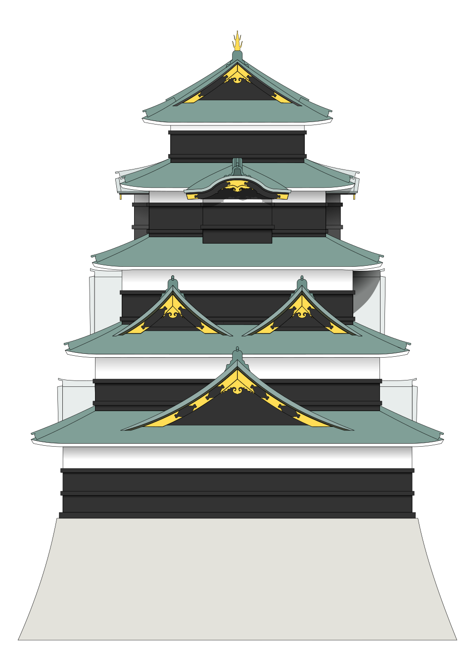 Architectural elevation drawing of the Kan'ei-do tenshu of Edo Castle from the 1630s plans