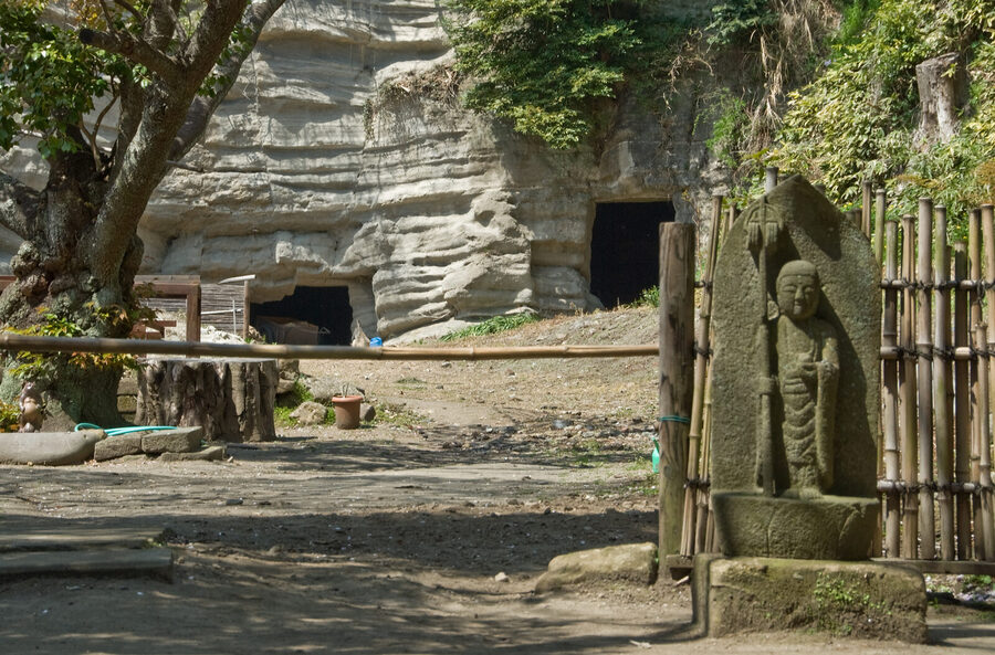 Yagura cave tombs at Engaku-ji temple typical Kamakura period samurai burial grottos cut into hillside