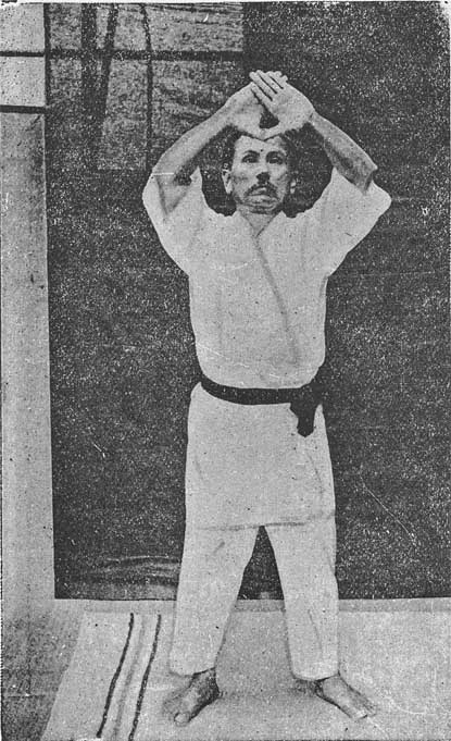 Funakoshi Gichin demonstrating a low forward Shotokan stance, 1924