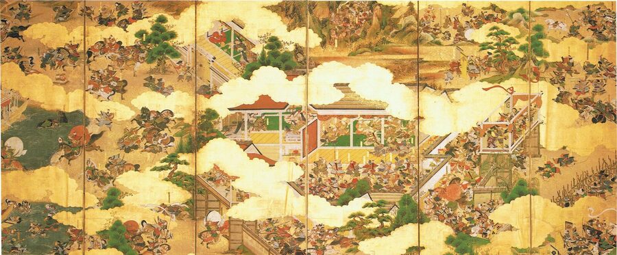 Genpei Battle Screen six-leaf folding screen depicting Taira and Minamoto cavalry combat