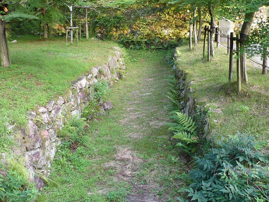 Archaeological excavation site of Nobunagas residence at Keyakidani valley, base of Mount Kinka, where 2012 dig uncovered gold-leafed peony-chrysanthemum tiles
