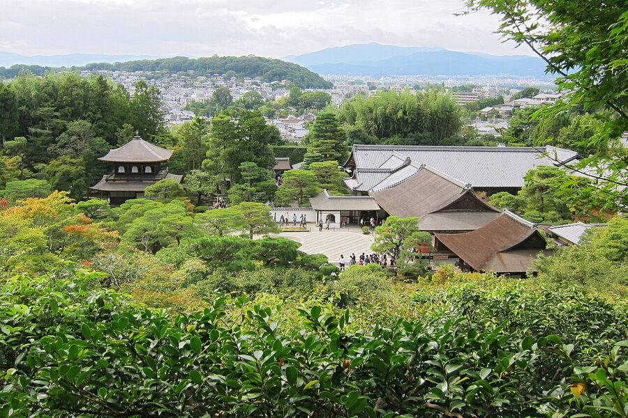 Side elevation of Ginkaku-ji the Silver Pavilion at Jisho-ji temple in Sakyo ward Kyoto built 1482 by Ashikaga Yoshimasa