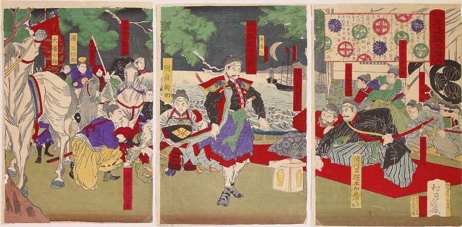 Hayakawa Shozan 1877 painting of the Surrender of Goryokaku star fort by the Ezo Republic loyalists in 1869