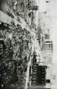 Black-and-white photograph of Tokyo burning after the 1923 Kanto earthquake