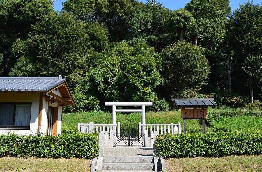 Imperial Household Agency entrance gate at Hashihaka Kofun designated tomb of Princess Yamatototohimomosohime