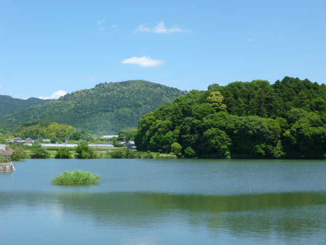 Hashihaka Kofun in the foreground with sacred Mount Miwa behind showing the Yamato alignment