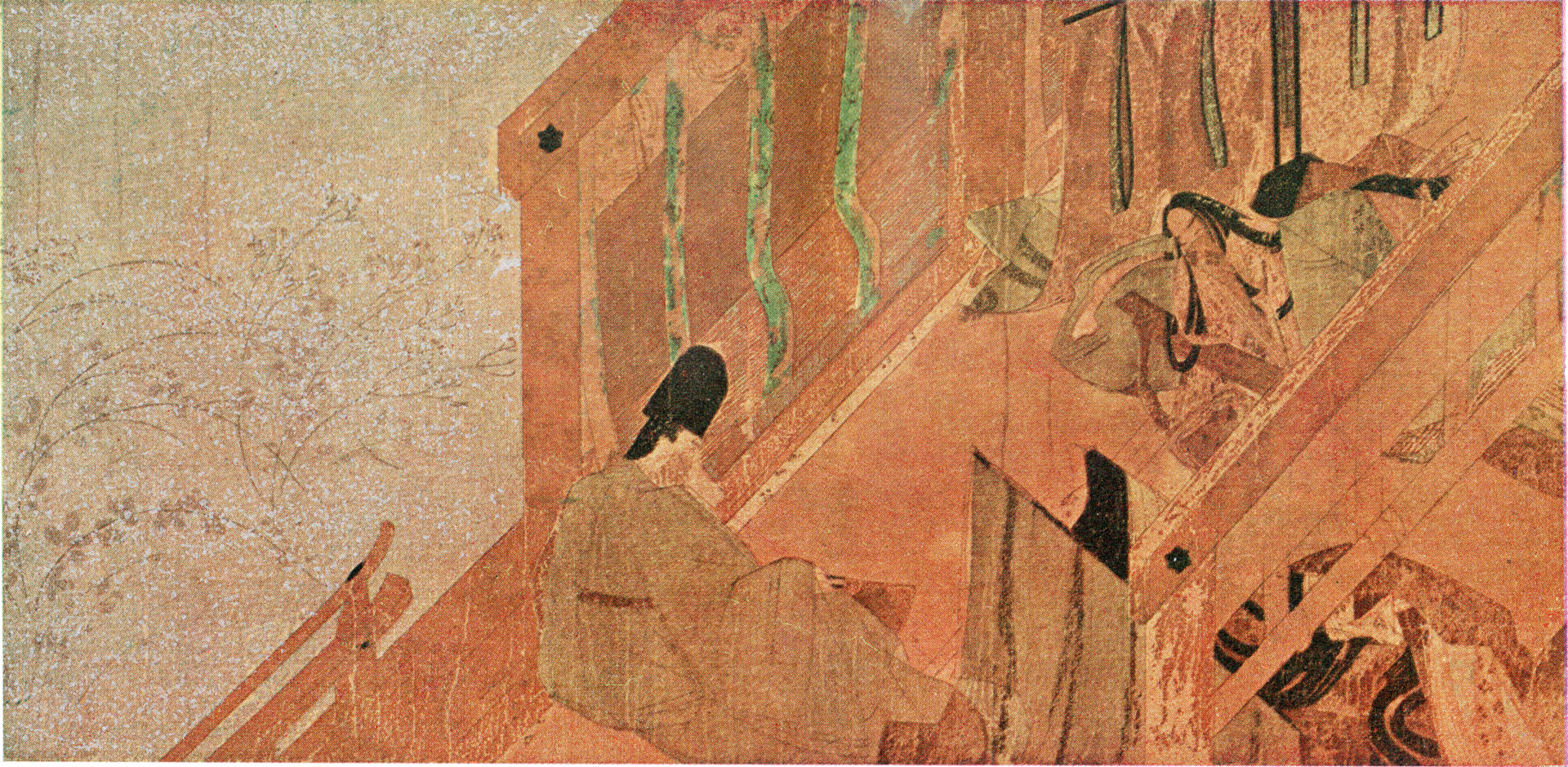 Genji Emaki Suzumushi chapter painting in vivid colour and pattern