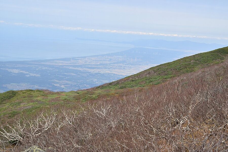 Mount Iwaki the 1625-metre stratovolcano known as Tsugaru-Fuji photographed from Aomori Prefecture in October 2019 with autumn colours on the lower slopes