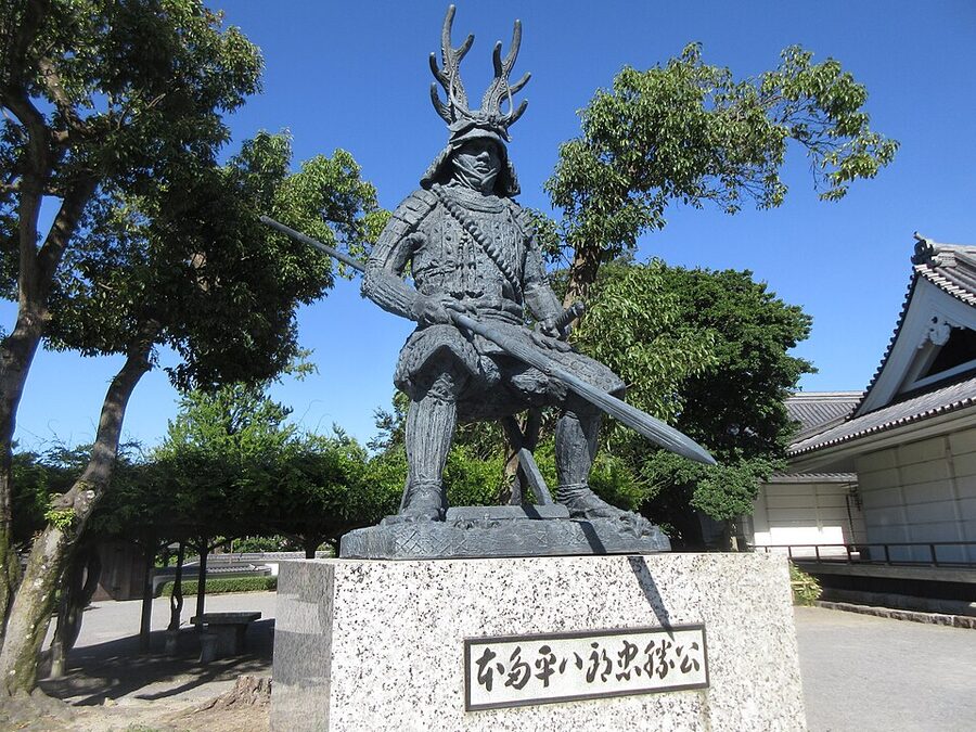 Bronze statue of Honda Tadakatsu at Okazaki Park Aichi near the Okazaki Castle site where Tadakatsu was born in 1548