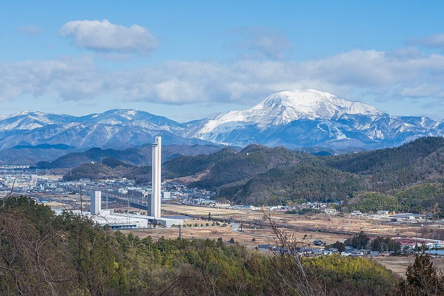 Mount Ibuki viewed east from Sawayama Castle summit the direction Mitsunari fled after Sekigahara