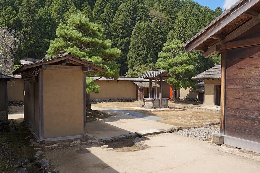 Reconstructed samurai manor house at the Ichijodani archaeological park with period-accurate interior furnishings