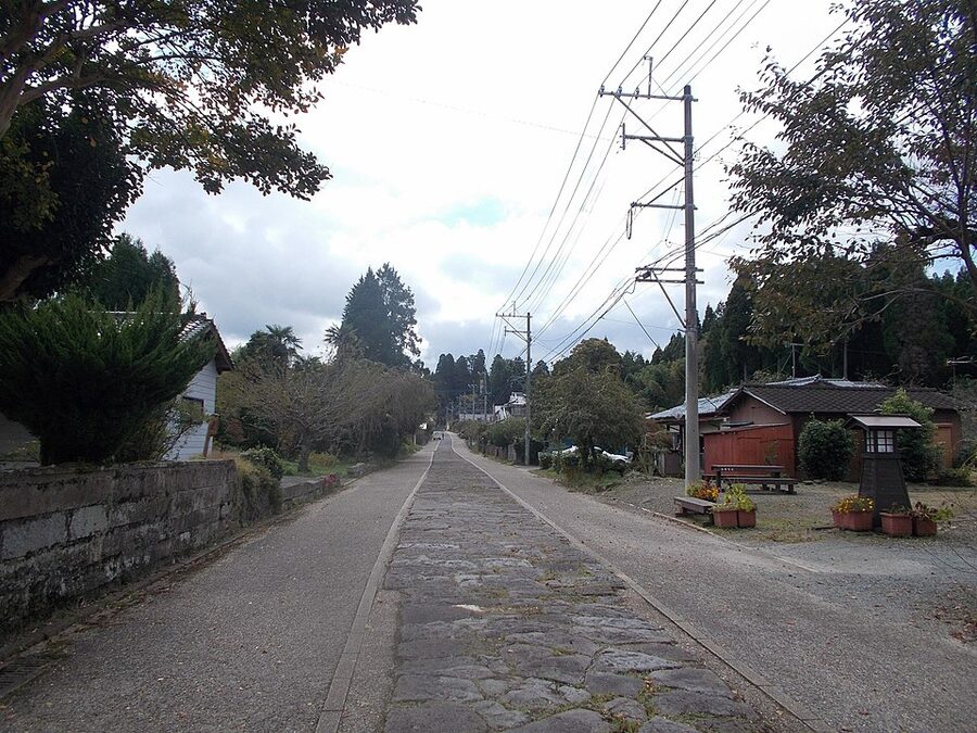 Preserved stretch of original stone-paved sankin-kotai road at Imaichi-shuku on the Nikko Reiheishi Kaido route