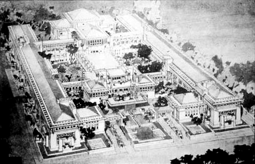 Architectural perspective drawing by Frank Lloyd Wright of the second Imperial Hotel Tokyo