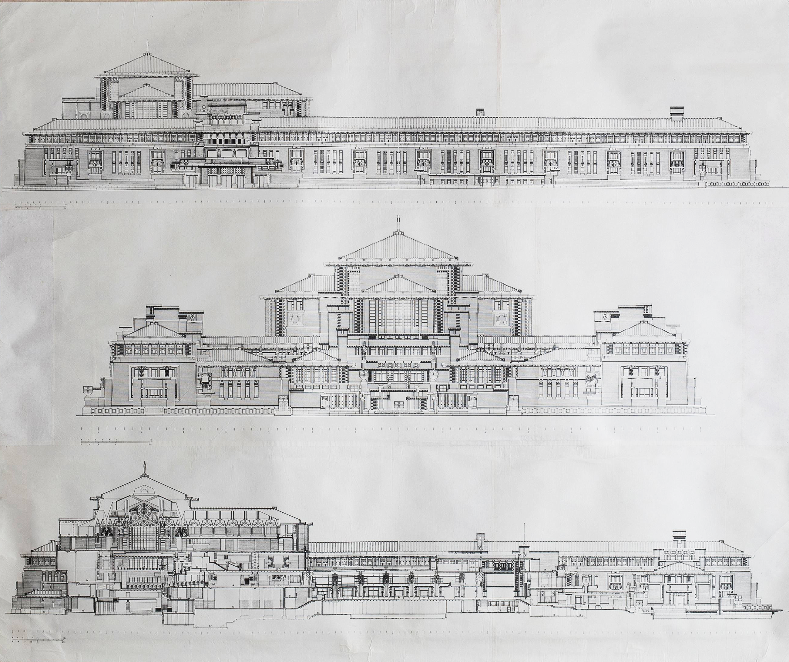 Architectural plan drawings of Frank Lloyd Wrights Imperial Hotel Tokyo