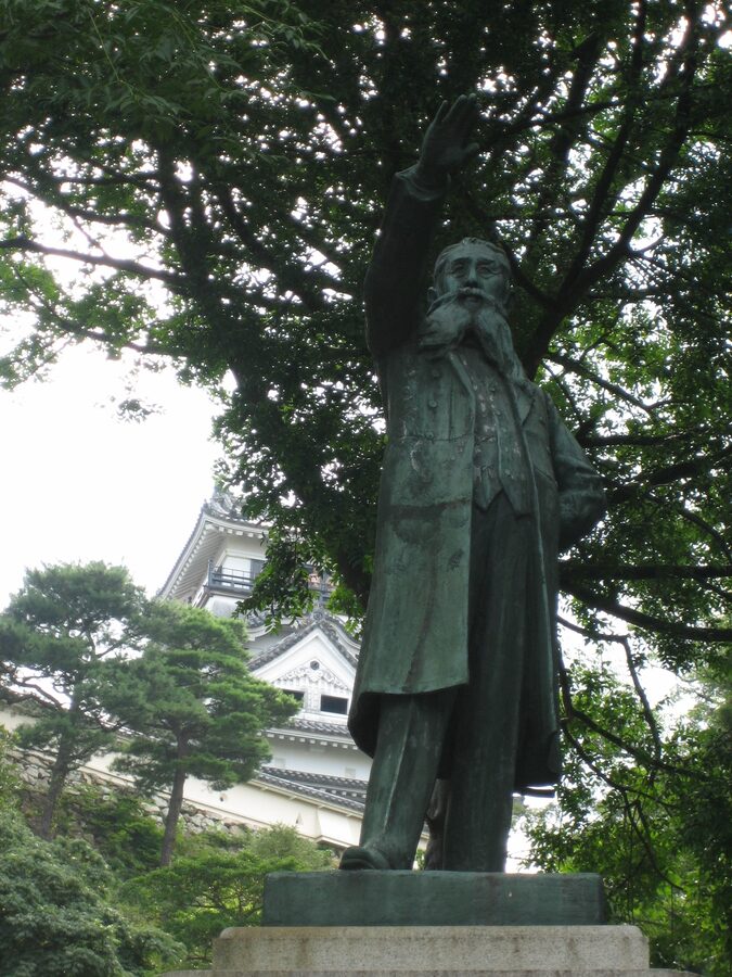 Statue of Itagaki Taisuke the Kochi-born Meiji-era liberal politician and founder of the Freedom and Peoples Rights Movement on the Kochi Castle grounds