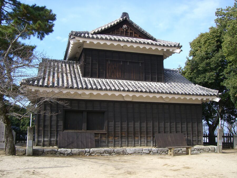 Close view of Nohara yagura at Iyo-Matsuyama Castle one of the oldest dozo-style mud-wall turrets surviving in Japan