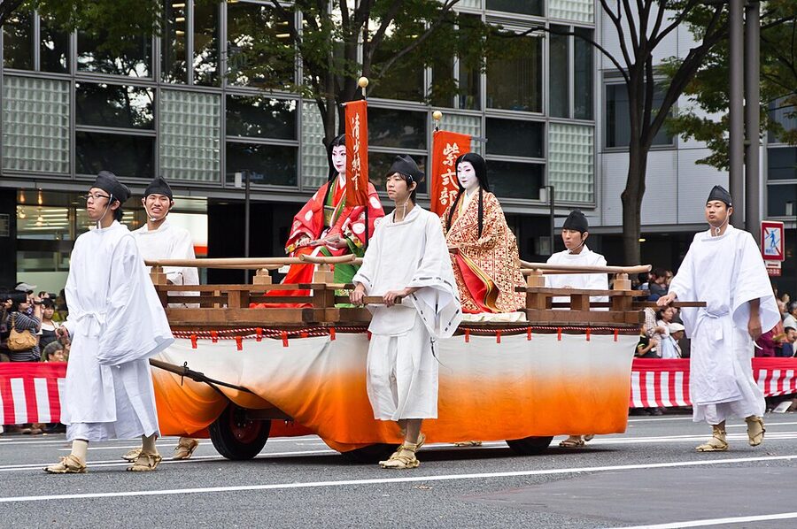 Samurai class kosode garment on display at Jidai Matsuri period costume procession in Kyoto