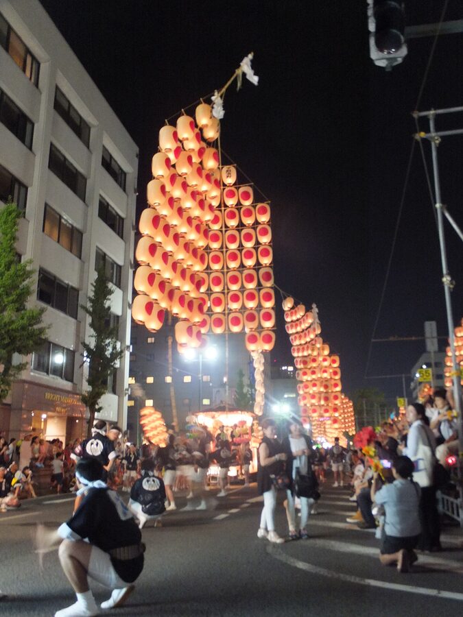 Akita Kanto Matsuri night parade with illuminated lantern poles 2015