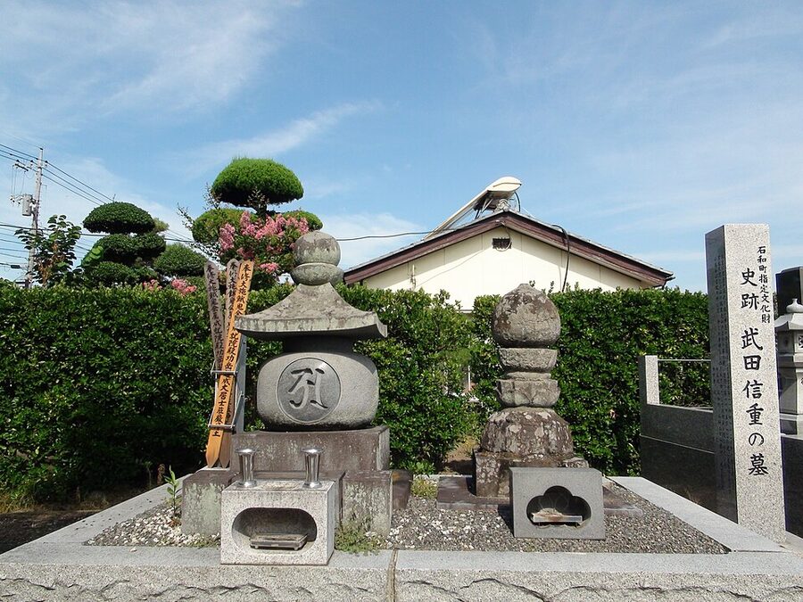 Grave of Takeda Nobushige Shingens younger brother killed at 4th Kawanakajima located at Jojuin temple Fuefuki Yamanashi