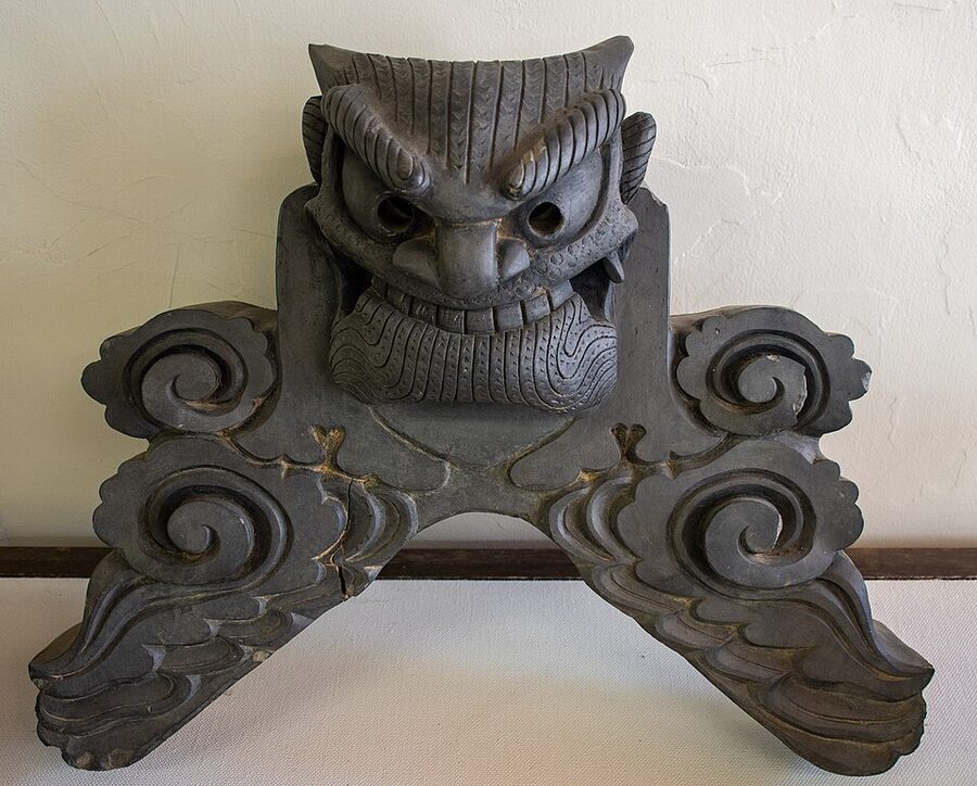 Late Edo-period onigawara demon-face ridge tile from the Ritsurin Garden collection in Takamatsu Kagawa