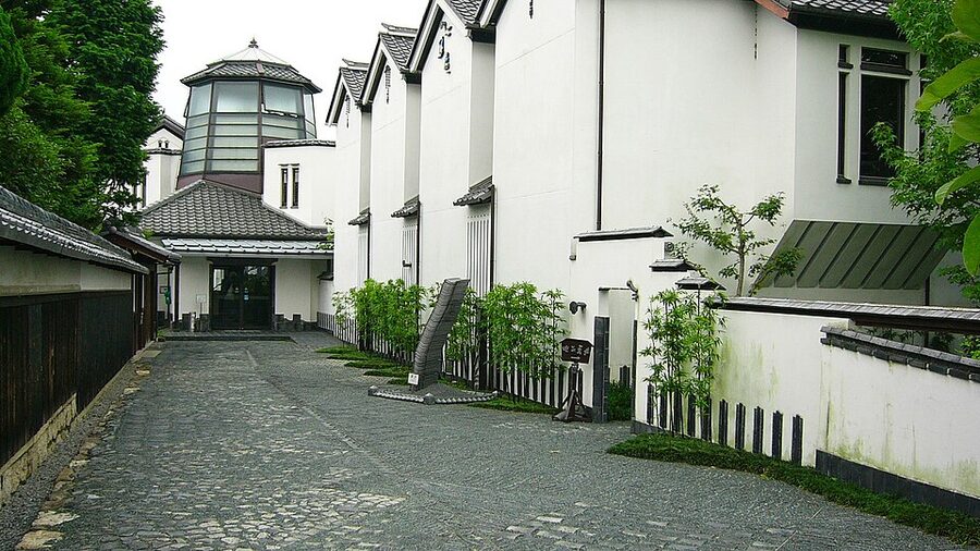 Exterior of the Kawara Museum in Omihachiman Shiga prefecture featuring traditional kawara-tiled roof