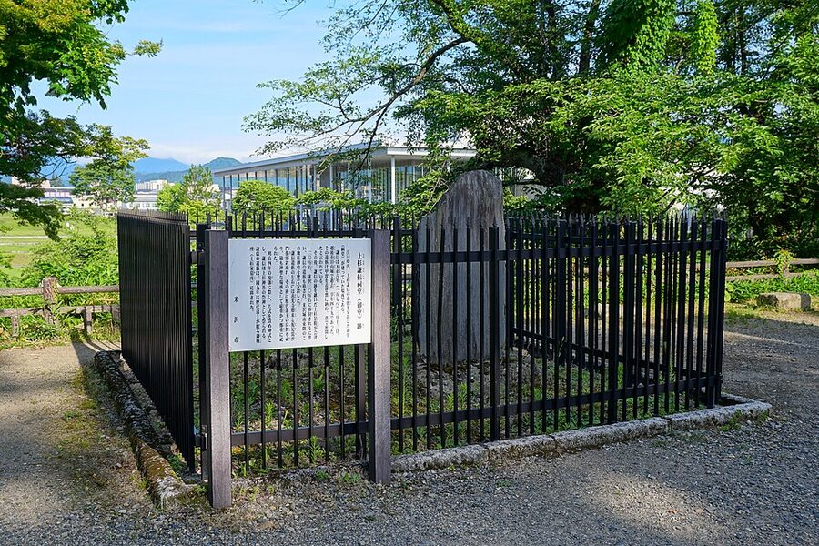 Stone platform ruins of the Uesugi Kenshin mausoleum at Yonezawa Castle grounds