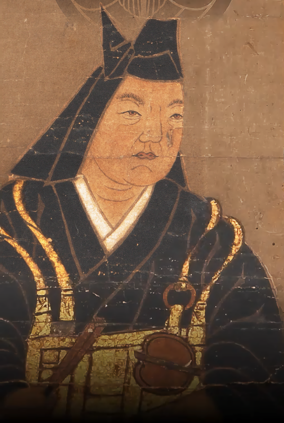Close-up detail of Uesugi Kenshin Edo-period portrait from Rinsen-ji temple
