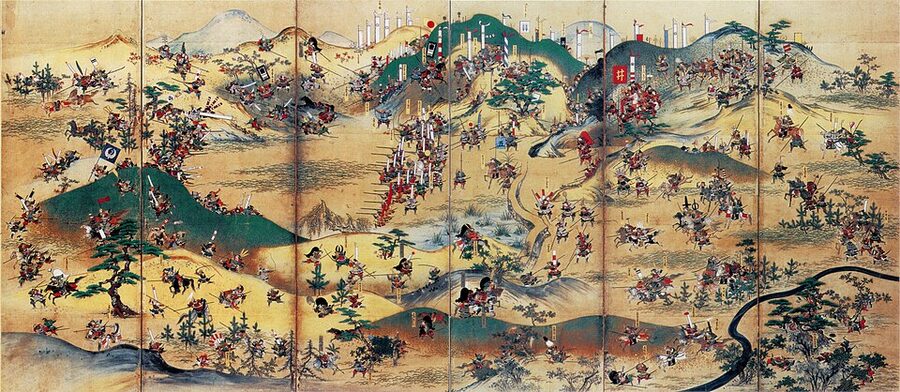 Edo-period folding screen painting of the 1584 Komaki-Nagakute campaign held at Toyota Municipal Museum