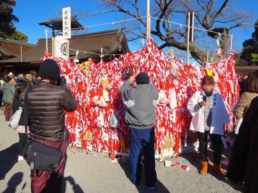 Naoi-gire cloth distribution along approach to Owari Okunitama Shrine during Konomiya Hadaka Matsuri