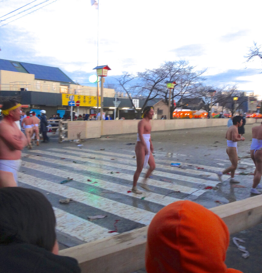 Konomiya Hadaka Matsuri fundoshi participants in procession at Owari Okunitama Shrine