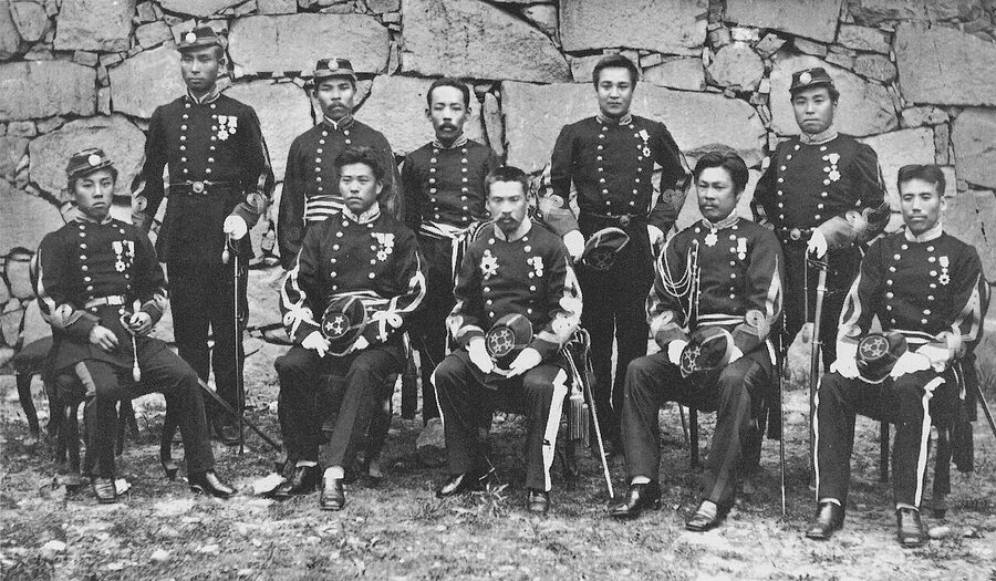 Photograph of the Meiji-era Kumamoto garrison commanders taken around 1878 after the 53-day siege ended