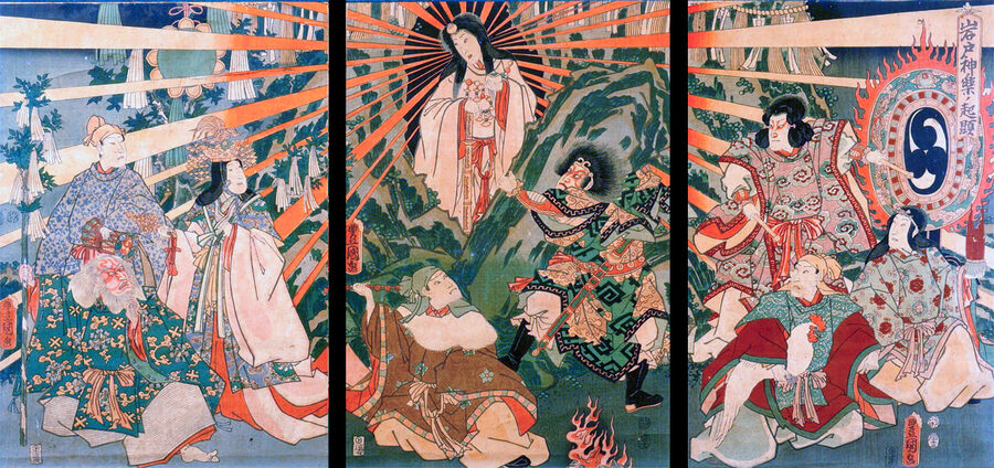 Kunisada 1856 print of Amaterasu emerging from the cave